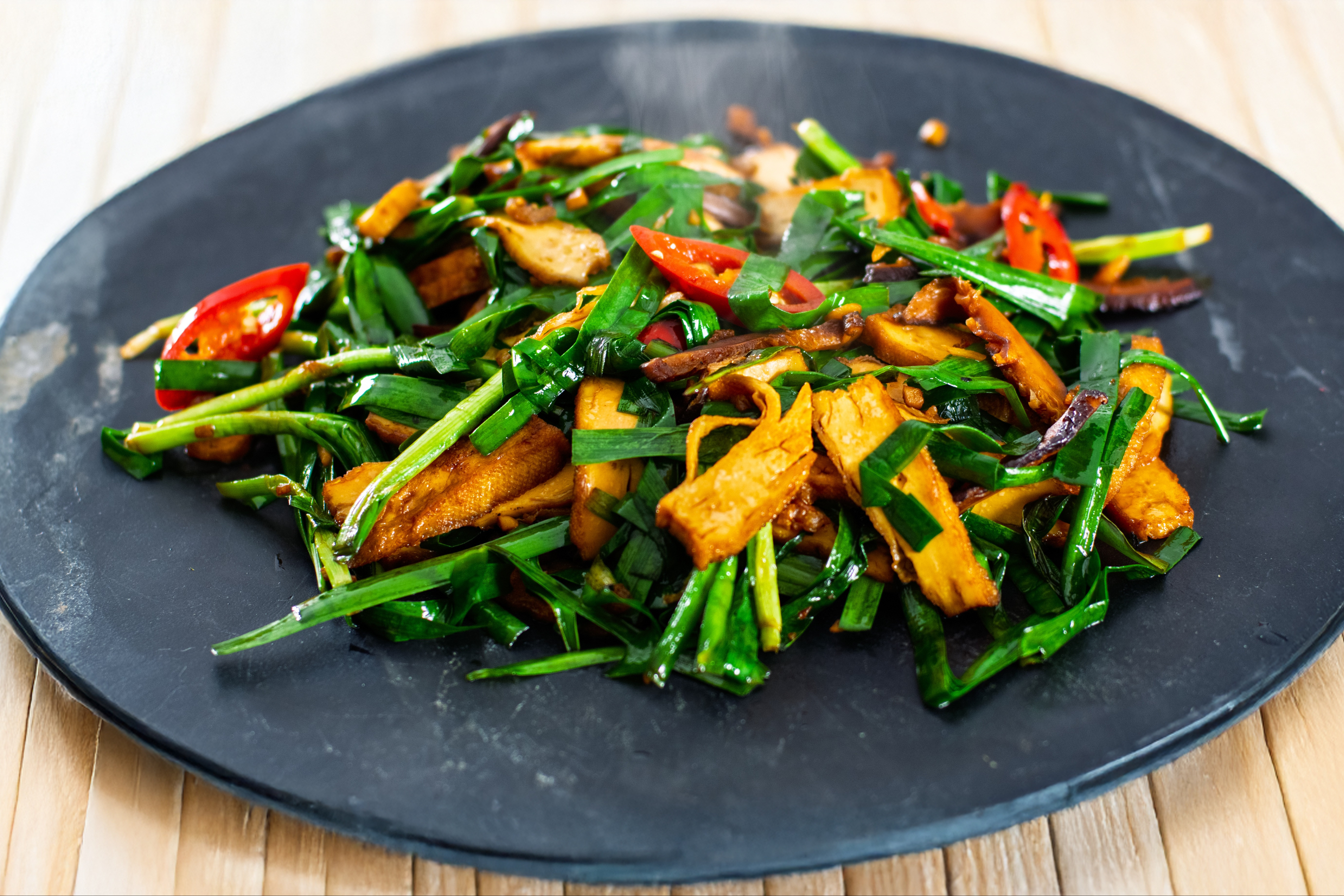 recipe-Stir Fried Five Spice Tofu with Chinese Chives